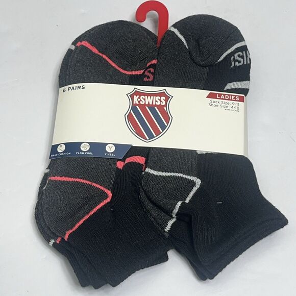 K Swiss Women's Ankle Socks 6 Pack Shoe Size 4-10 Black Flow Cool $28 Flow Cool - Picture 1 of 5